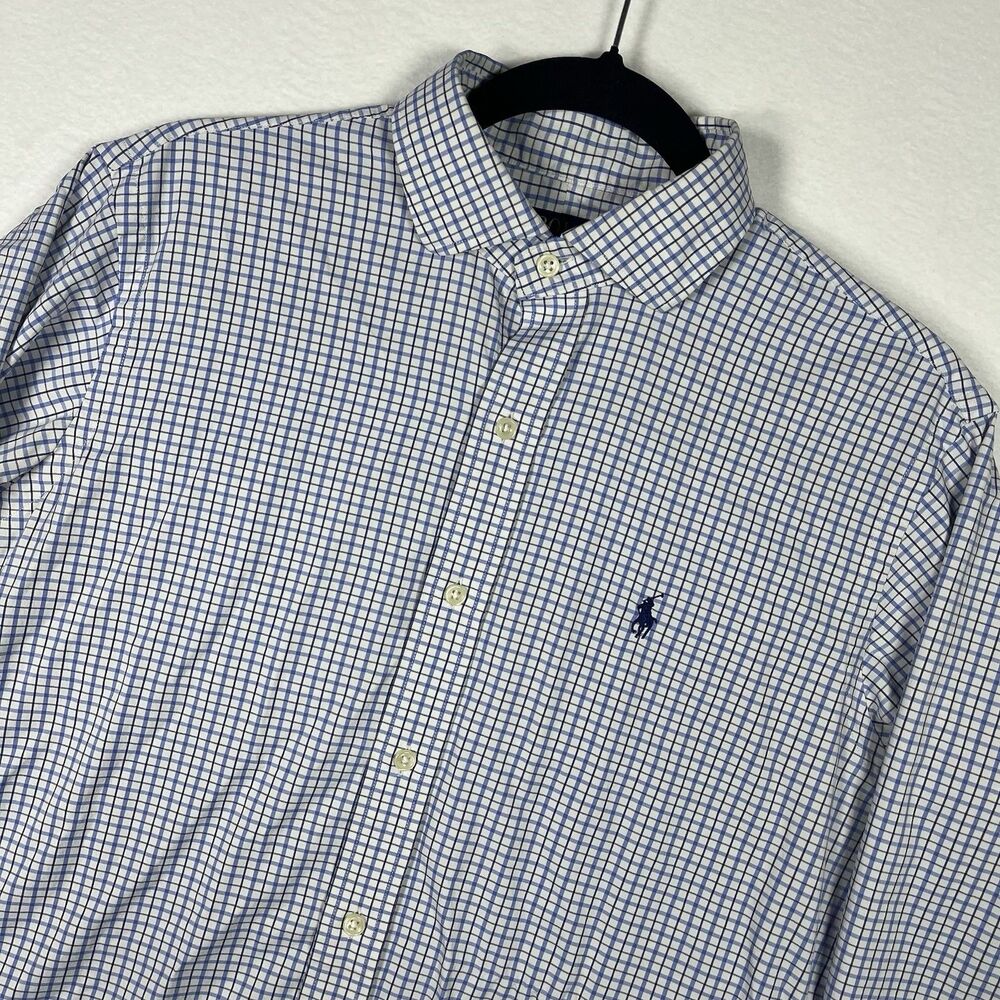 Polo Ralph Lauren Performance Shirt Men Small S Blue Check Stretch Nylon LS Pony